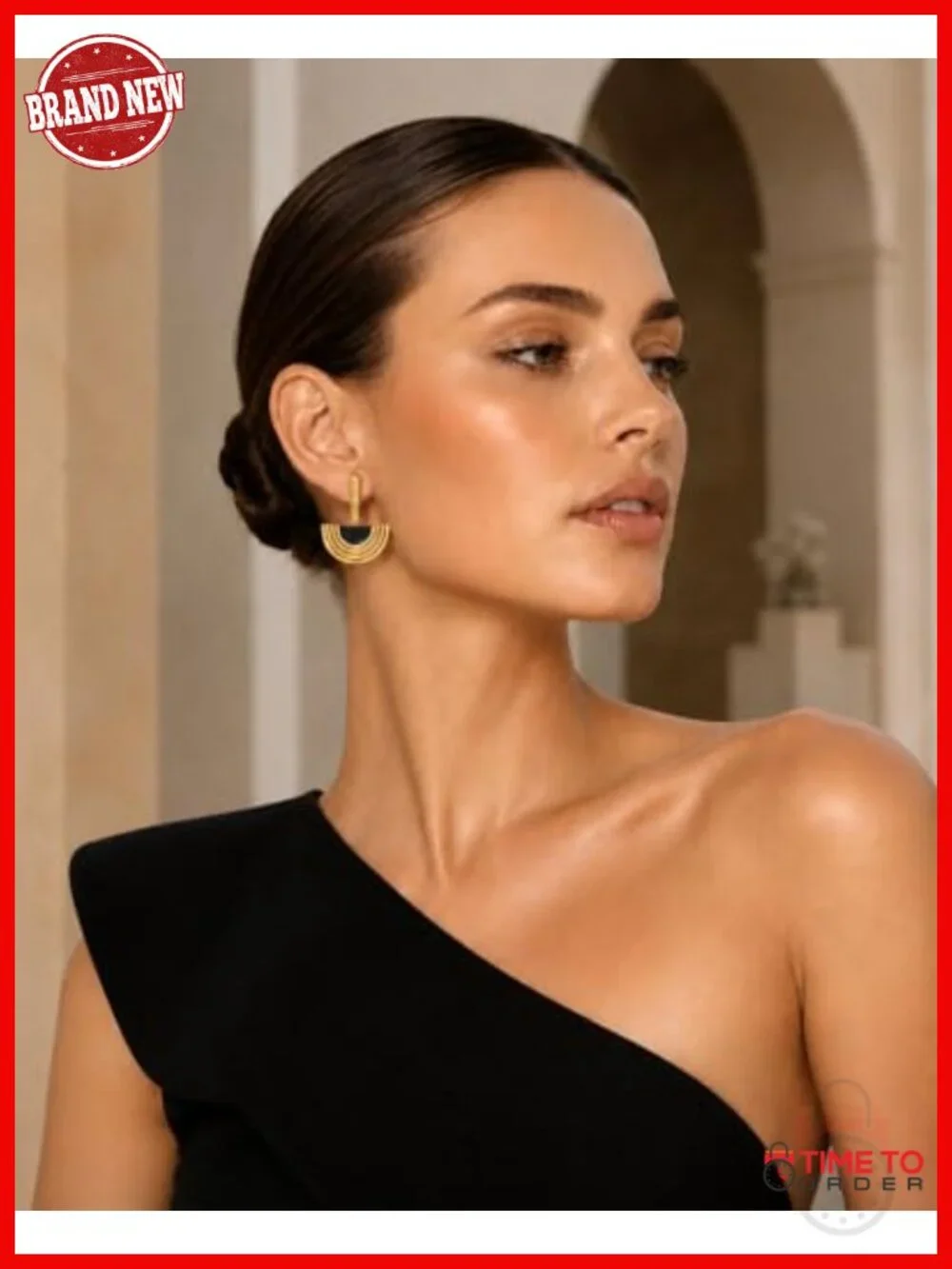 18K Gold Plated S925 Sterling Silver Post Drop Earrings, Black Enamel Fan